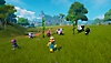 Lego Fortnite screenshot showing a group of LEGO Minifigure characters