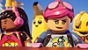 Lego Fortnite - Screenshot di un gruppo di personaggi minifigure LEGO con uno sguardo deciso