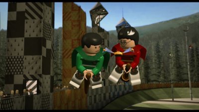 LEGO Harry Potter screenshot showing Harry playing Quidditch