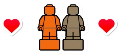 Lego character and heart stickers