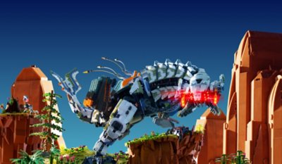 Plano de fundo com paisagem do jogo Lego Horizon