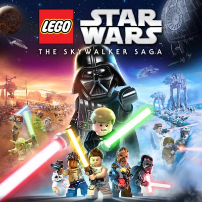 LEGO Star Wars: The Skywalker Saga key art showing characters holding weapons.