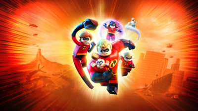 De gezinsleden van de familie Parr rennen in hun superpak naar de camera in Lego The Incredibles.