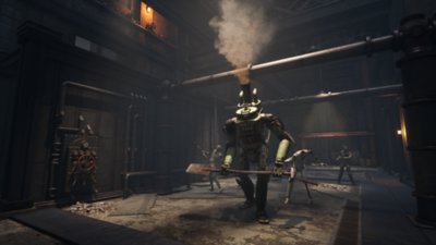 lies of p screenshot showing a room inhabited by an automaton ejecting steam