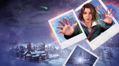 صورة فنية لبطلة لعبة Life is Strange: Double Exposure تعرض شخصية Max وهي بين مجموعة من الصور الفورية بكاميرا Polaroid