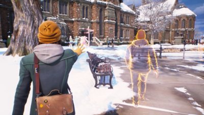 لقطة شاشة من لعبة Life is Strange: Double Exposure تعرض شخصية Max وهي ترفع يدها لعرض صورة أمامها