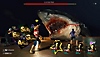 《人中之龍8》螢幕截圖，展示春日一番與夥伴對抗巨大鯊魚的畫面。