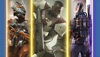 Najlepsze strzelanki z łupami na PS4 i PS5 – grafika promocyjna przedstawiająca gry Warframe, Destiny 2 i Outriders
