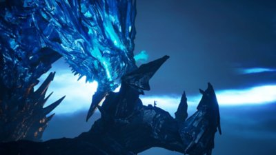 Lost Soul Aside til PC – skjermbilde av Kaser som står i hånden til en gigantisk Voidrax