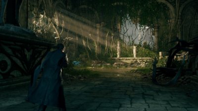 Lost Soul Aside til PC – skjermbilde av Kaser som går inn i et gjengrodd område, opplyst av et glimt av sol
