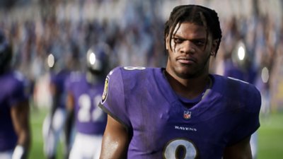 Madden NFL 25 screenshot showing a player in a purple jersey 