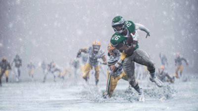 لقطة شاشة من لعبة Madden NFL 26 تظهر مباراة في الثلج