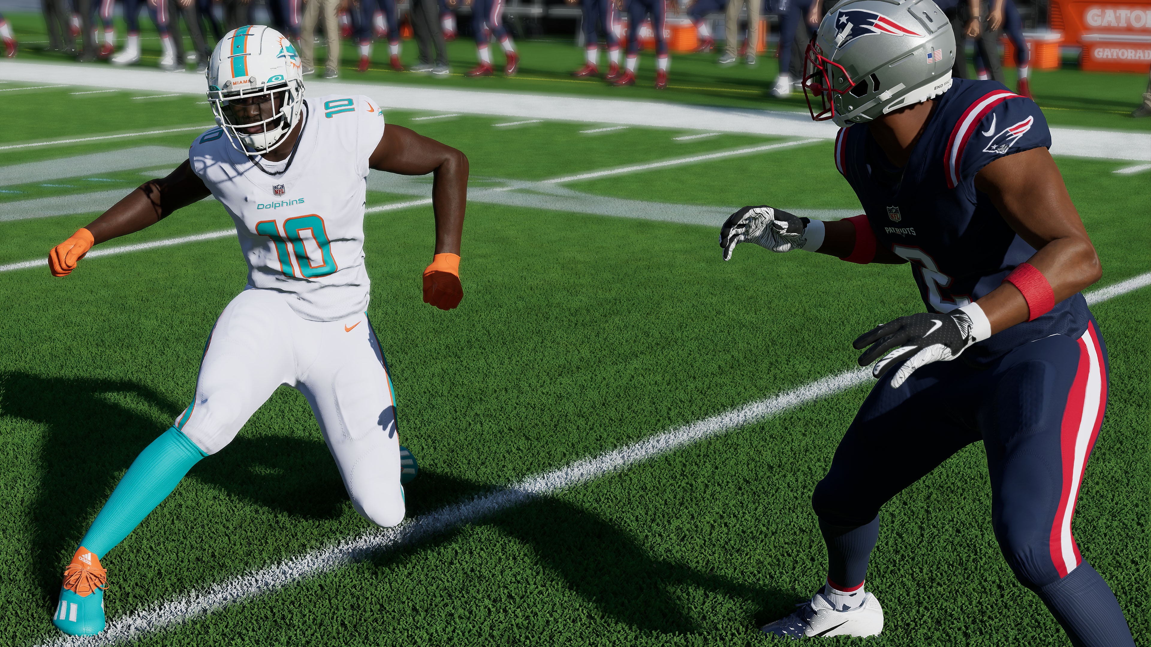 Madden 23 screenshot of players competing for the football