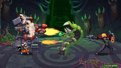 Marvel Cosmic Invasion screenshot showing two players encountering a snake like creature