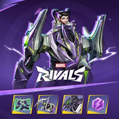 Marvel Rivals pack featuring a character posing atop a robot.