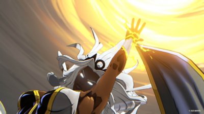 MARVEL Tokon Fighting Souls screenshot showing Storm summoning lightning