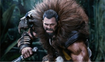 Kraven stands alone in a jungle.