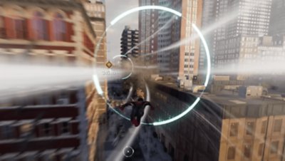 Peter Parker uses his web wings to fly through the city’s wind tunnels.