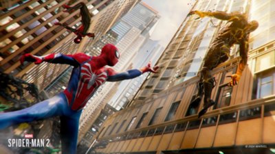 Marvel's Spider-Man 2 for PC screenshot showing Pete and Miles versus an enemy