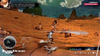 Metaphor: ReFantazio screenshot showing combat in a desert environment