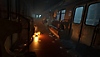 عمل فني للعبة Metro Awakening يعرض عربة قطار وقد تحولت إلى مأوى للعيش، وتُرى الملابس والألعاب داخلها.