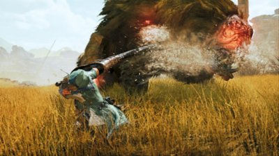 Monster Hunter Wilds screenshot showing a hunter preparing a Focus Strike against a Chatacabra