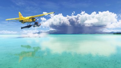 Microsoft Flight Simulator 2024 screenshot showing a plane above tropical waters