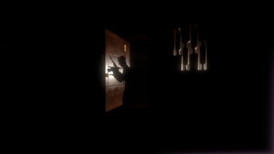 Gameplay screenshot from Midnight Murder Club featuring a character searching a dark interior with a flashlight.