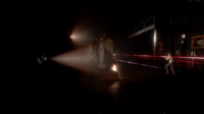 Gameplay screenshot from Midnight Murder Club depicting multiple characters firing at each other under torch light.