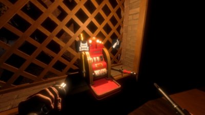 Gameplay screenshot from Midnight Murder Club depicting a 'one-armed bandit' style slot machine.