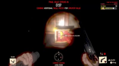 Gaemplay screenshot from Midnight Murder Club showing a safe illuminated by a flashlight.