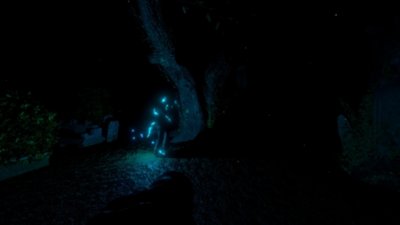 Gameplay screenshot from Midnight Murder Club featuring blue lights in darkened environement.