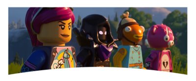 Captura de pantalla de Lego Fortnite con diseños de personajes