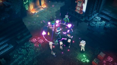 Minecraft Dungeons Seasonal Adventure – Luminous Night – Captură de ecran cu lupte