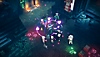 Captura de pantalla de noche resplandeciente, la aventura de temporada de Minecraft Dungeons, que muestra combate