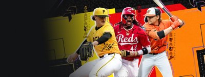 《MLB The Show 25》主题宣传海报，三名棒球球员