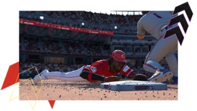 MLB The Show 25 screenshot showing Elly De La Cruz stealing a base