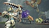 Monster Hunter Rise -pelin kuvakaappaus, jossa metsästäjä kantaa jousta ja nuolta Great Wroggin ja Aknosomin lähestyessä
