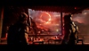 Captura de pantalla de Mortal Kombat 1 de Sub Zero y Scorpion contemplando un eclipse