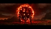 Captura de pantalla de Mortal Kombat 1 de tres guerreros valientes adentrándose en un portal en llamas
