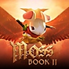 《Moss: Book II》主题宣传海报，展示骑着老鹰的主角Quill。