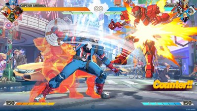 MARVEL Tōkon: Fighting Souls screenshot showing a battle between Captain America and Iron Man 