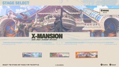 MARVEL Tōkon: Fighting Souls - screenshot van het scherm waarin je de vechtlocatie selecteert