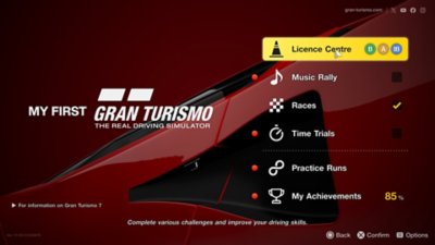 My First Gran Turismo screenshot showing an in-game menu