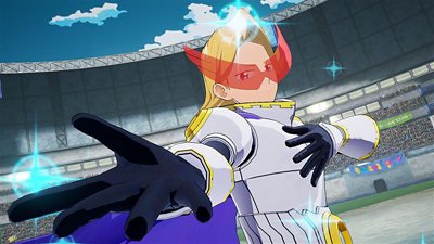 my hero ones justice 2 key art with anime character in arena field with power