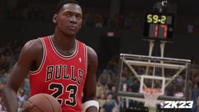 Video en bucle de NBA 2K23 que muestra a Michael Jordan lanzando y anotando