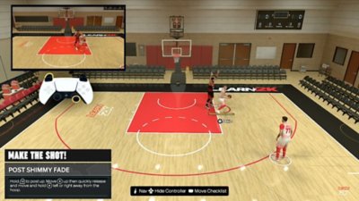 Breve vídeo que muestra un ejercicio de tiro en suspensión tras amago en NBA 2K25