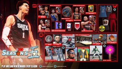 Obrázek zobrazující sezonní odměny dostupné ve 5. sezoně NBA 2K25