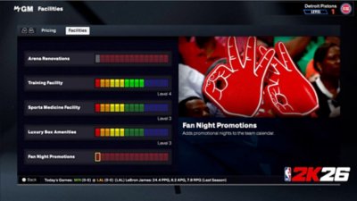 NBA 2K26 screenshot showing MyGM statistical information in English