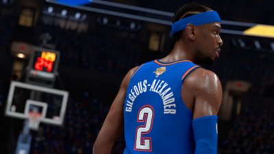 NBA 2K26 screenshot of Shai Gilgeous-Alexander showing his name on the back of his top
